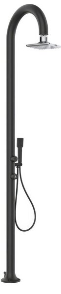 Doccia da Giardino esterno in Alluminio LUNA-ALU-D-NERA-LED Acqua Calda e Fredda Dimensioni 17x17x h 223 cm con Miscelatore e Doccino mobile acqua calda e Fredda da esterno Nero