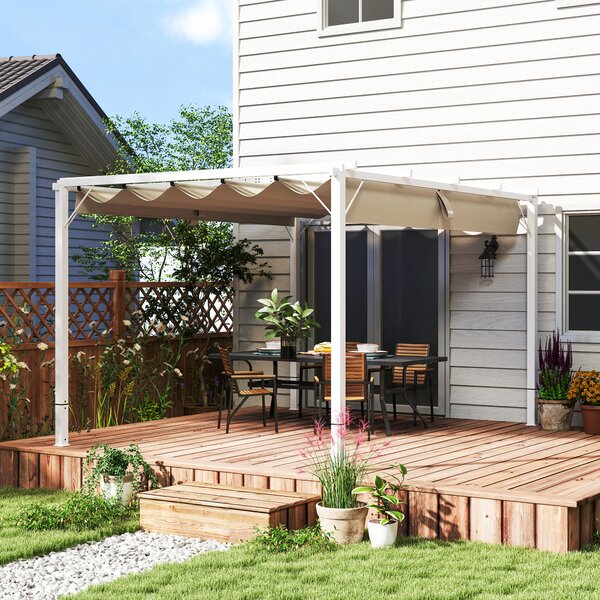 Outsunny Pergola da giardino esterno in alluminio 3 x 4 m con tetto retrattile, parasole UPF30+, per terrazza, patio, bianco