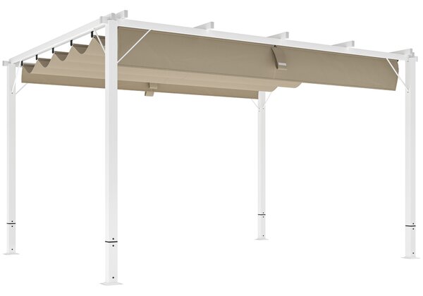 Outsunny Pergola da giardino esterno in alluminio 3 x 4 m con tetto retrattile, parasole UPF30+, per terrazza, patio, bianco