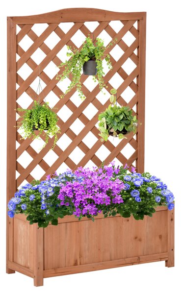 Outsunny Jardinière con Griglia - vaso per Fiori - dim. 70L x 28P x 117H cm - Fondo a Doghe - Legno Abete pre-olio