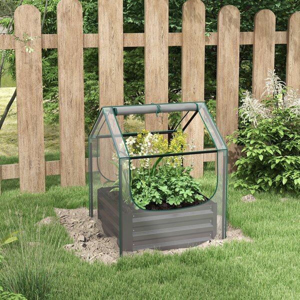 Outsunny Cassone da giardino con mini serra, fioriera rialzata in acciaio zincato, 70 x 70 x 90 cm, grigio scuro | Aosom Italy