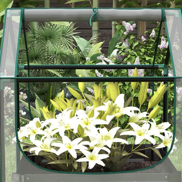 Outsunny Cassone da giardino con mini serra, fioriera rialzata in acciaio zincato, 70 x 70 x 90 cm, grigio scuro | Aosom Italy