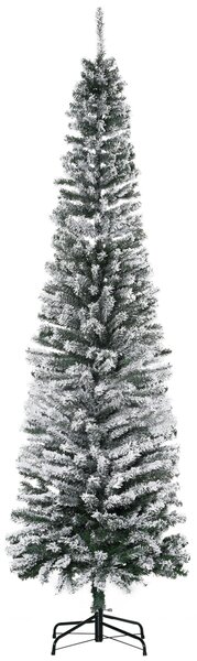 Albero di Natale Innevato Slim 225 cm 738 Rami Effetto Neve in PP e Acciaio Inox Verde