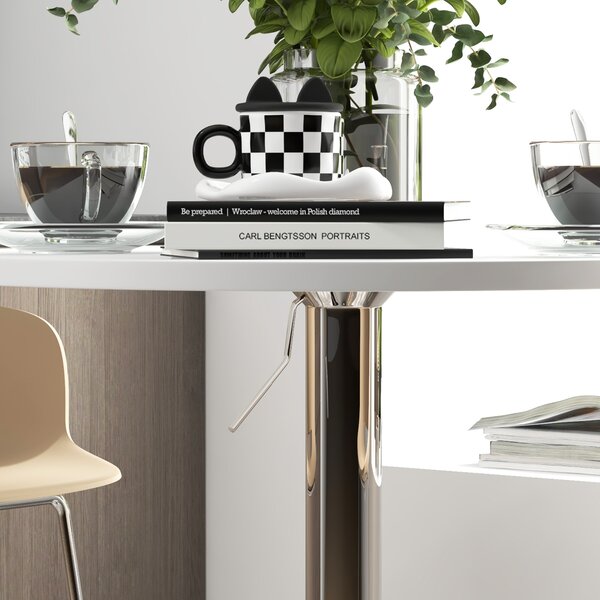 HOMCOM Tavolo da bar rotondo, regolabile in altezza 69-91 cm, con piano girevole a 360°, Bianco e argento | Aosom Italy