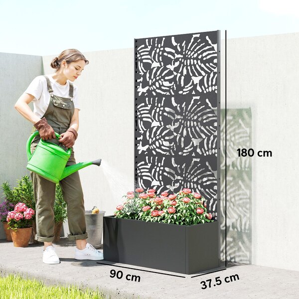 Outsunny Fioriera con traliccio, vaso da fiori, con schermo per la privacy, per piante rampicanti, metallo, 90 x 37,5 x 180 cm, nero | Aosom Italy