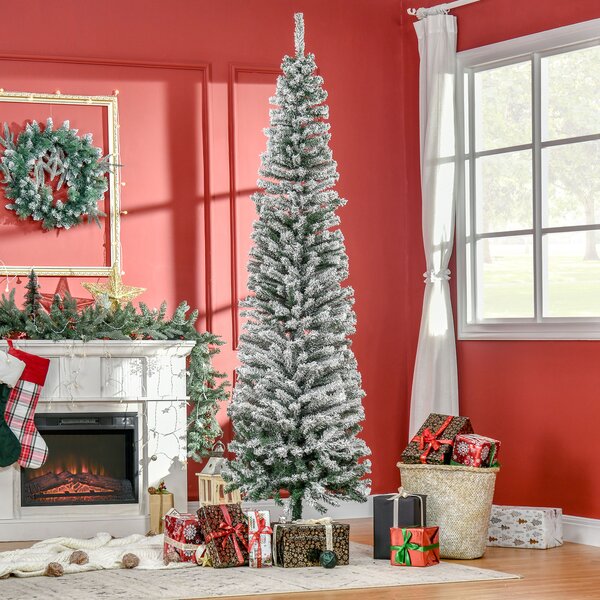 Albero di Natale Innevato Slim 225 cm 738 Rami Effetto Neve in PP e Acciaio Inox Verde