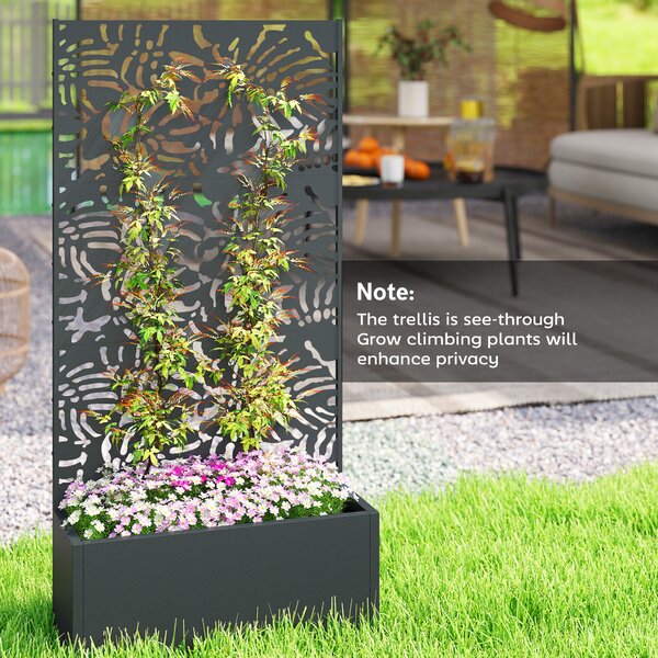 Outsunny Fioriera con traliccio, vaso da fiori, con schermo per la privacy, per piante rampicanti, metallo, 90 x 37,5 x 180 cm, nero | Aosom Italy
