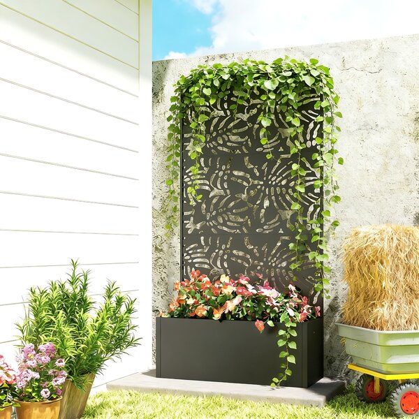 Outsunny Fioriera con traliccio, vaso da fiori, con schermo per la privacy, per piante rampicanti, metallo, 90 x 37,5 x 180 cm, nero | Aosom Italy