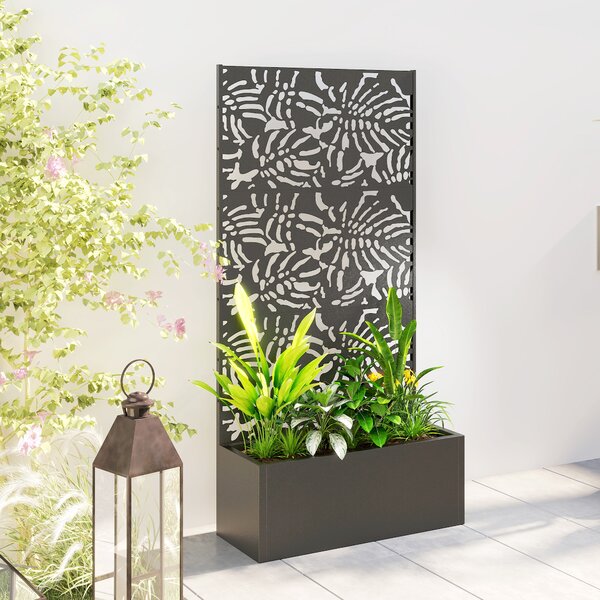Outsunny Fioriera con traliccio, vaso da fiori, con schermo per la privacy, per piante rampicanti, metallo, 90 x 37,5 x 180 cm, nero | Aosom Italy