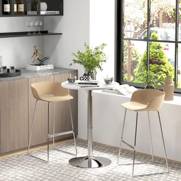 HOMCOM Tavolo da bar rotondo, regolabile in altezza 69-91 cm, con piano girevole a 360°, Bianco e argento | Aosom Italy