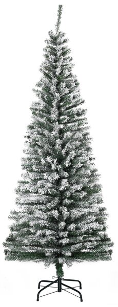 Albero di Natale Innevato Slim 180 cm 492 Rami Effetto Neve in PP e Acciaio Inox Verde