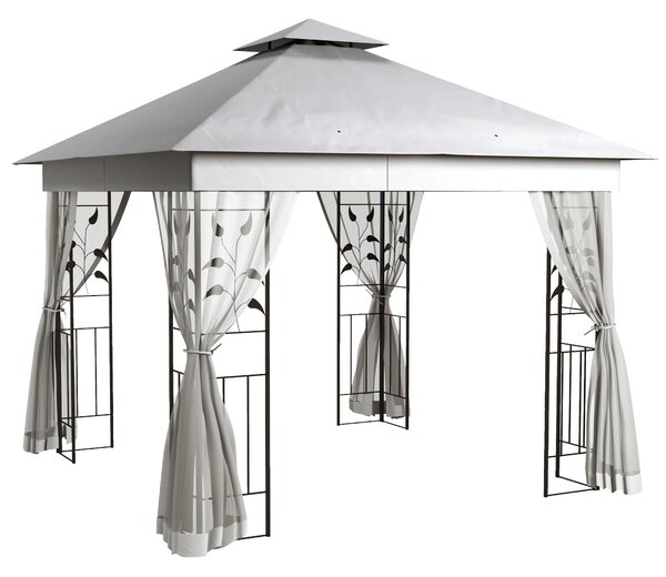 Outsunny Gazebo a doppio tetto, 3x3 m idrorepellente, stabile, resistente all'inverno, gazebo da giardino con zanzariera Grigio chiaro | Aosom Italy