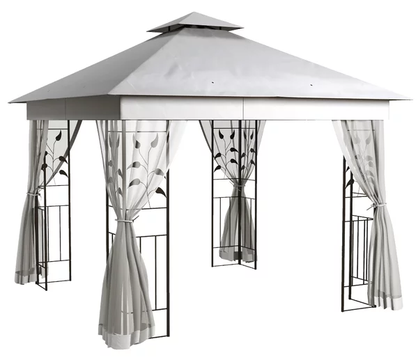 Outsunny Gazebo a doppio tetto, 3x3 m idrorepellente, stabile, resistente all'inverno, gazebo da giardino con zanzariera Grigio chiaro | Aosom Italy