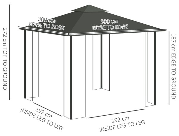 Outsunny Gazebo a doppio tetto, 3x3 m idrorepellente, stabile, resistente all'inverno, gazebo da giardino con zanzariera Grigio chiaro | Aosom Italy