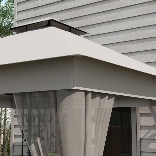 Outsunny Gazebo a doppio tetto, 3x3 m idrorepellente, stabile, resistente all'inverno, gazebo da giardino con zanzariera Grigio chiaro | Aosom Italy
