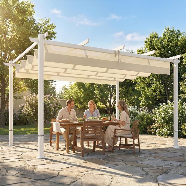 Outsunny Pergola 3 x 4 m Copertura per terrazza con tetto scorrevole, chiusure magnetiche, UV30+ Beige | Aosom Italy