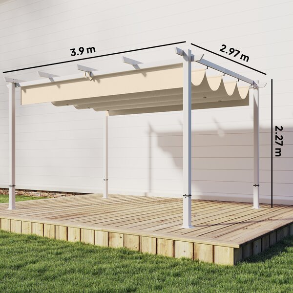 Outsunny Pergola 3 x 4 m Copertura per terrazza con tetto scorrevole, chiusure magnetiche, UV30+ Beige | Aosom Italy