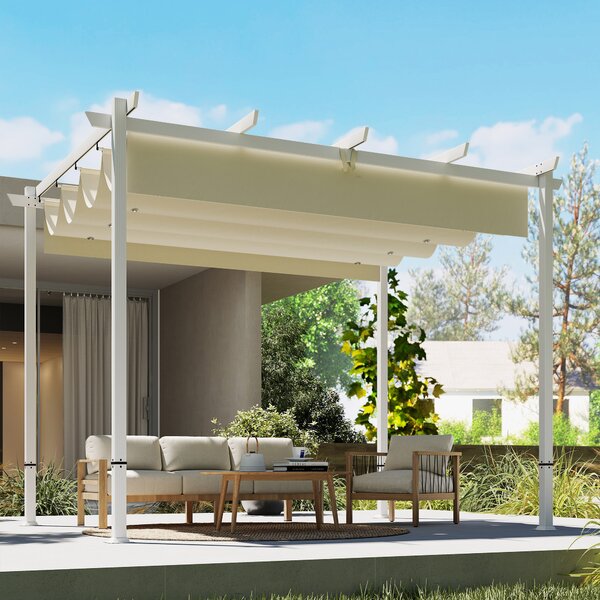 Outsunny Pergola 3 x 4 m Copertura per terrazza con tetto scorrevole, chiusure magnetiche, UV30+ Beige | Aosom Italy
