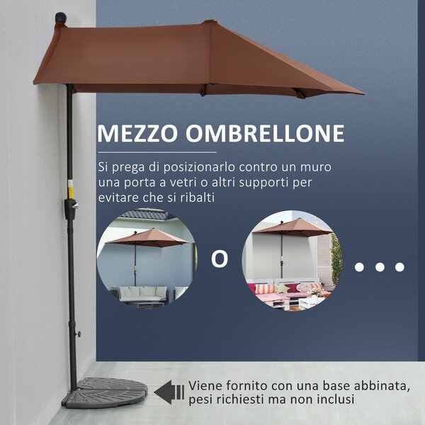 Outsunny Ombrellone a Mezzaluna Doppio 2x2 m con Apertura a Manovella e Supporto a Croce, in Acciaio e Poliestere, Caffè | Aosom Italy