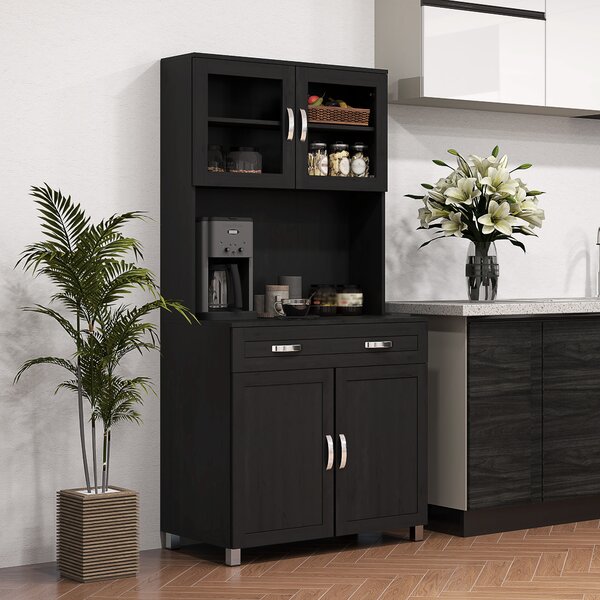 HOMCOM Buffet alto per cucina, armadio da cucina con 4 ante, cassetto, piano di lavoro, ripiani regolabili, 80x48x170cm, nero | Aosom Italy