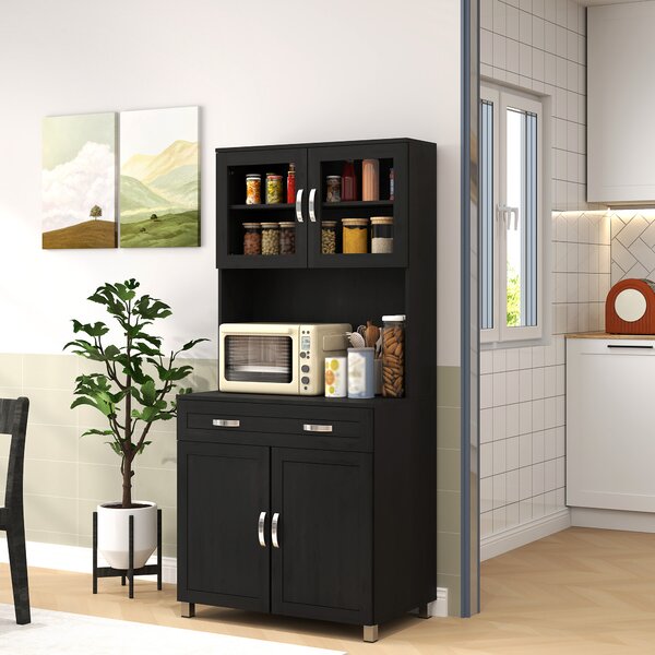 HOMCOM Buffet alto per cucina, armadio da cucina con 4 ante, cassetto, piano di lavoro, ripiani regolabili, 80x48x170cm, nero | Aosom Italy