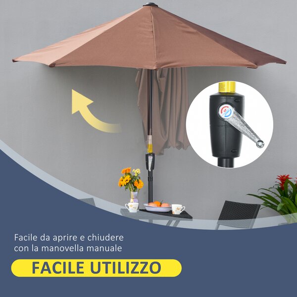 Outsunny Ombrellone a Mezzaluna Doppio 2x2 m con Apertura a Manovella e Supporto a Croce, in Acciaio e Poliestere, Caffè | Aosom Italy