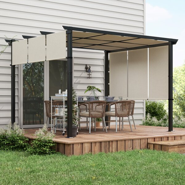 Outsunny Tenda parasole. Pergola, resistente alle intemperie, incluso materiale di fissaggio, 3 x 3,5 m, Beige | Aosom Italy