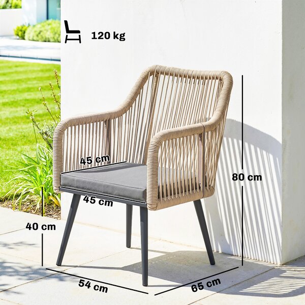 Outsunny Set di 2 Sedie da Giardino in Rattan con Cuscini Braccioli e Telaio in Acciaio per Terrazza 54x65x80 cm Grigio | Aosom Italy