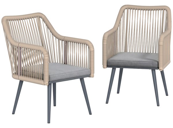 Outsunny Set di 2 Sedie da Giardino in Rattan con Cuscini Braccioli e Telaio in Acciaio per Terrazza 54x65x80 cm Grigio | Aosom Italy