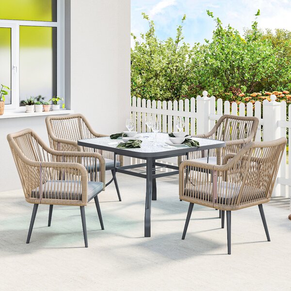 Outsunny Set di 2 Sedie da Giardino in Rattan con Cuscini Braccioli e Telaio in Acciaio per Terrazza 54x65x80 cm Grigio | Aosom Italy