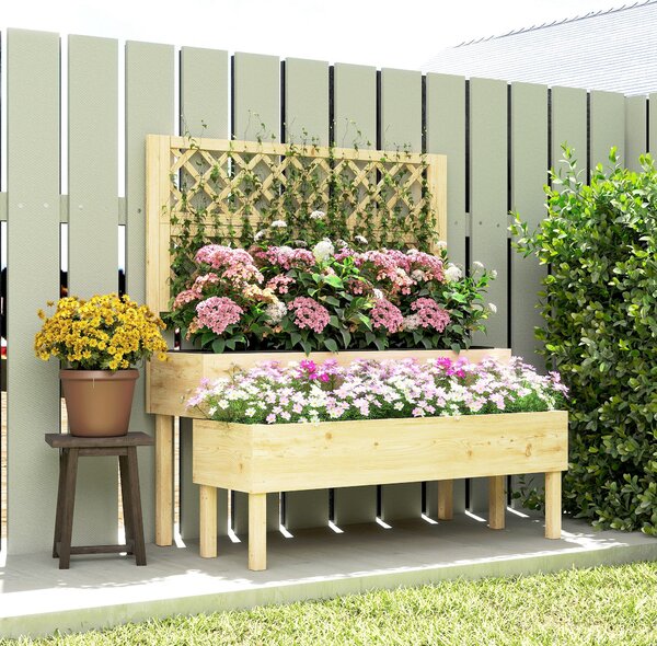 Outsunny Aiuola rialzata con traliccio 2 livelli cassone elevato con 2 scomparti, legno 108 x 62 x 120 cm | Aosom Italy