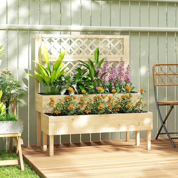 Outsunny Aiuola rialzata con traliccio 2 livelli cassone elevato con 2 scomparti, legno 108 x 62 x 120 cm | Aosom Italy