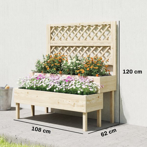 Outsunny Aiuola rialzata con traliccio 2 livelli cassone elevato con 2 scomparti, legno 108 x 62 x 120 cm | Aosom Italy