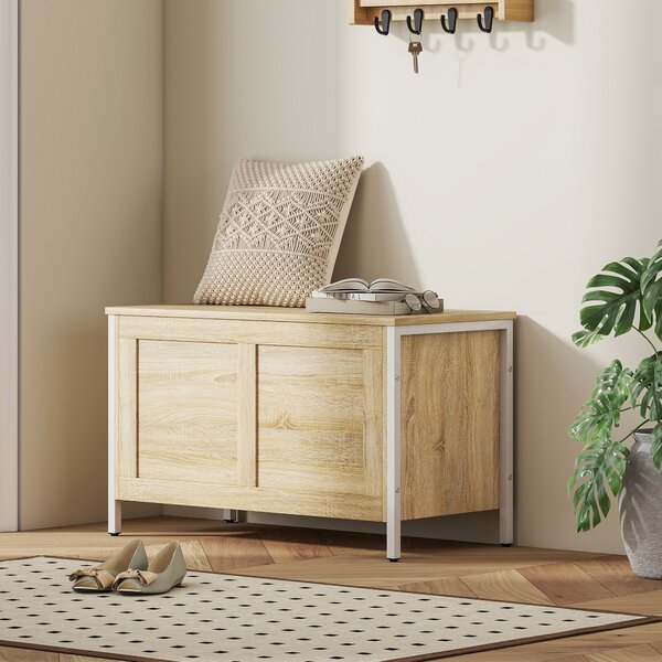 HOMCOM Baule Contenitore da 95 L con Coperchio e Cerniera di Sicurezza 80x40x50 cm Rovere | Aosom Italy