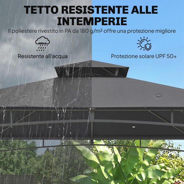 Outsunny Gazebo da Giardino Gazebo da Esterno Doppio Tetto 3x3 m Grigio Scuro | Aosom Italy