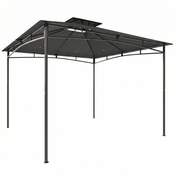 Gazebo da Giardino 300x300x285 cm con Doppio Tetto in Poliestere e Metallo Grigio Scuro