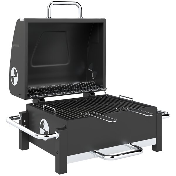 Outsunny Barbecue Carbonella BBQ Portatile con Termometro e Raccogli Cenere Nero | Aosom Italy