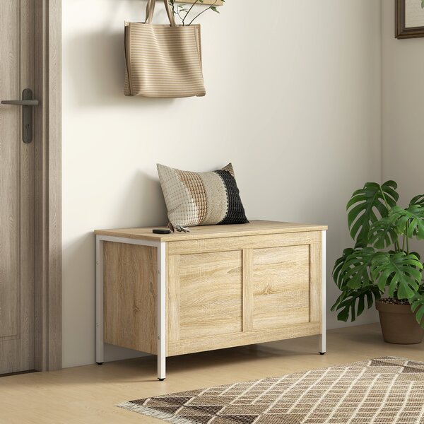 HOMCOM Baule Contenitore da 95 L con Coperchio e Cerniera di Sicurezza 80x40x50 cm Rovere | Aosom Italy