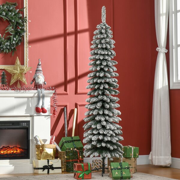 Albero di Natale Innevato Slim 180 cm con 395 Rami in Metallo e Plastica Verde