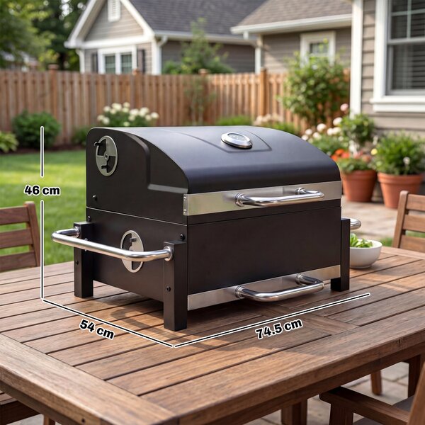 Outsunny Barbecue Carbonella BBQ Portatile con Termometro e Raccogli Cenere Nero | Aosom Italy