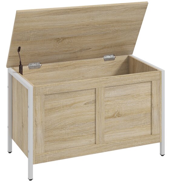 HOMCOM Baule Contenitore da 95 L con Coperchio e Cerniera di Sicurezza 80x40x50 cm Rovere | Aosom Italy