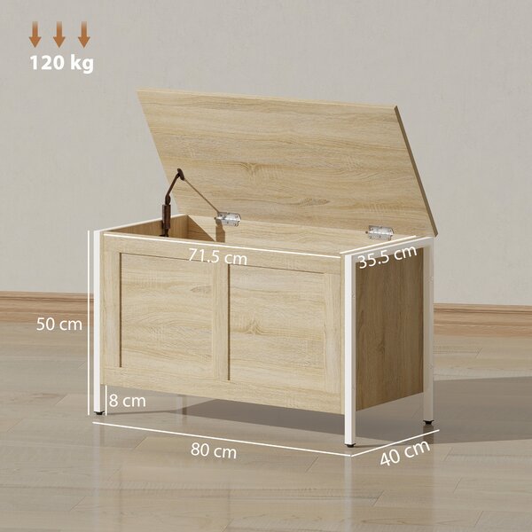 HOMCOM Baule Contenitore da 95 L con Coperchio e Cerniera di Sicurezza 80x40x50 cm Rovere | Aosom Italy