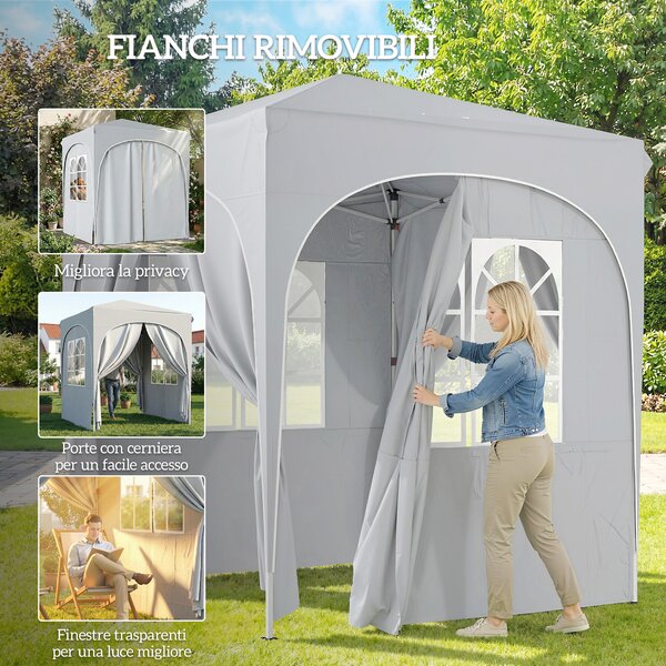 Outsunny Gazebo Pieghevole Gazebo da Giardino UPF50+ Portatile 2x2m Grigio Chiaro | Aosom Italy