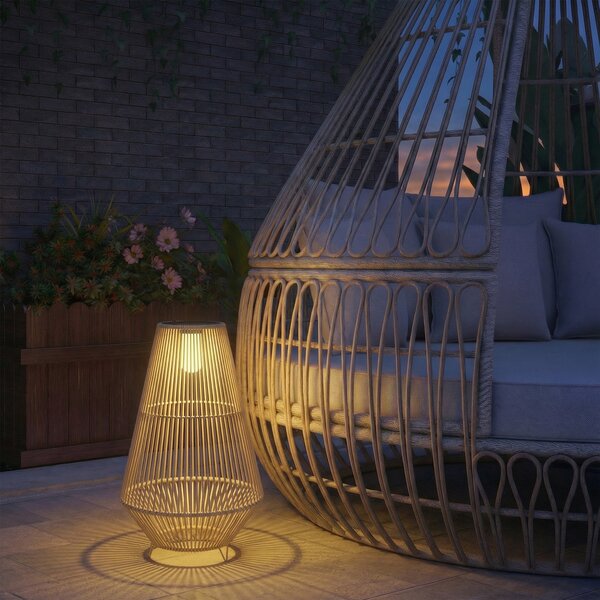 Lampada Solare Impermeabile con Accensione Automatica, in Rattan e Acciaio, 35x35x55 cm, Giallo