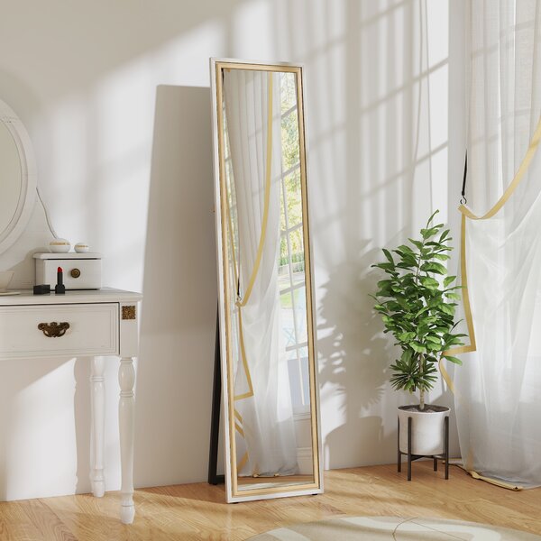 HOMCOM Specchio a Figura Intera con Cornice 157x37 cm, Bianco e Legno Naturale | Aosom Italy
