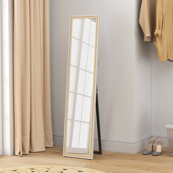 HOMCOM Specchio a Figura Intera con Cornice 157x37 cm, Bianco e Legno Naturale | Aosom Italy