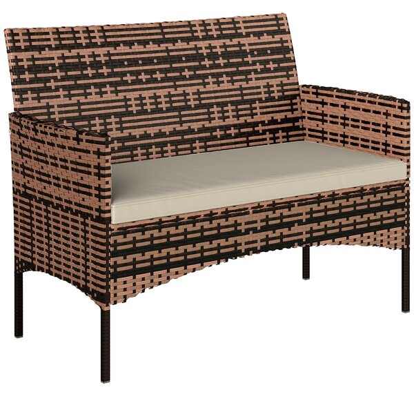 Divano da Giardino 2 Posti 115x63x85 cm con Cuscini e Tappetini Antiscivolo in Rattan e Acciaio Beige