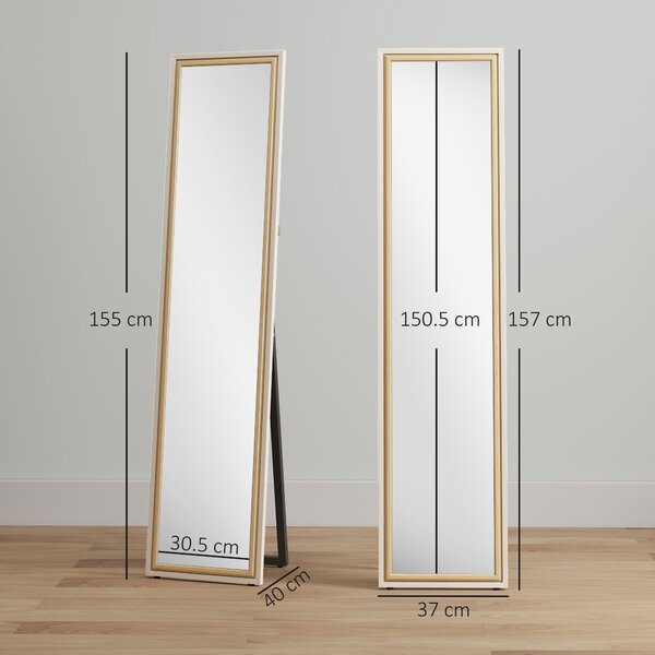 HOMCOM Specchio a Figura Intera con Cornice 157x37 cm, Bianco e Legno Naturale | Aosom Italy