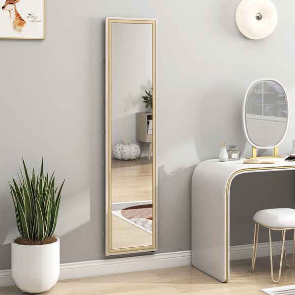 HOMCOM Specchio a Figura Intera con Cornice 157x37 cm, Bianco e Legno Naturale | Aosom Italy