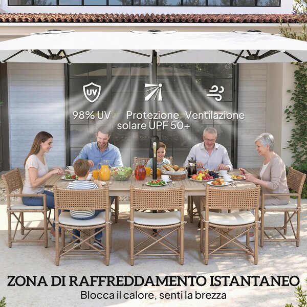 Outsunny Ombrellone Doppio a 12 Stecche con Manovella, in Metallo e Poliestere, 4.6x2.7 m, Bianco | Aosom Italy